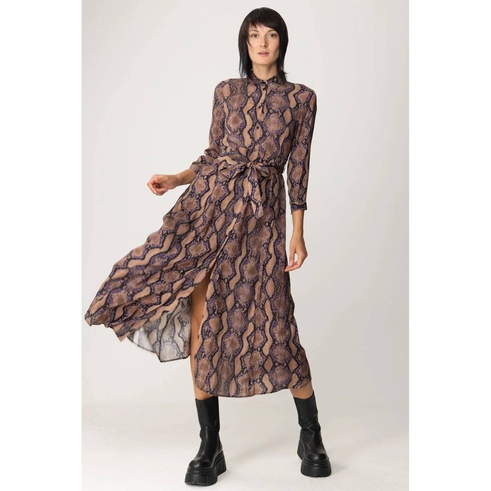 Pinko‎ Sushi Abito Twill Stampa Snake Maxi Shirt Dress Purple Brown Python IT 38